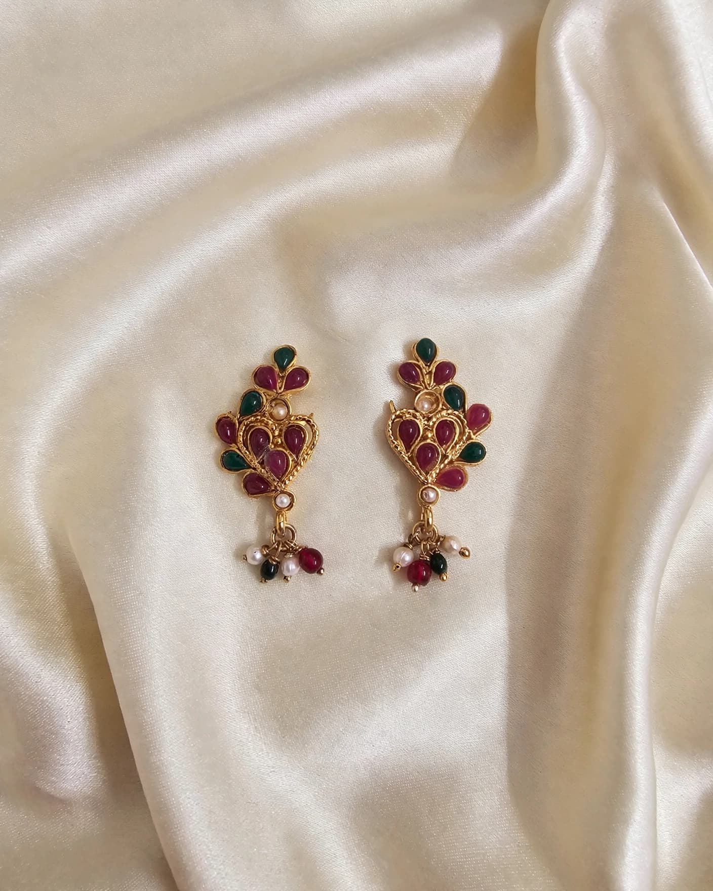 Rangoli Ruby Emerald Stud Earrings