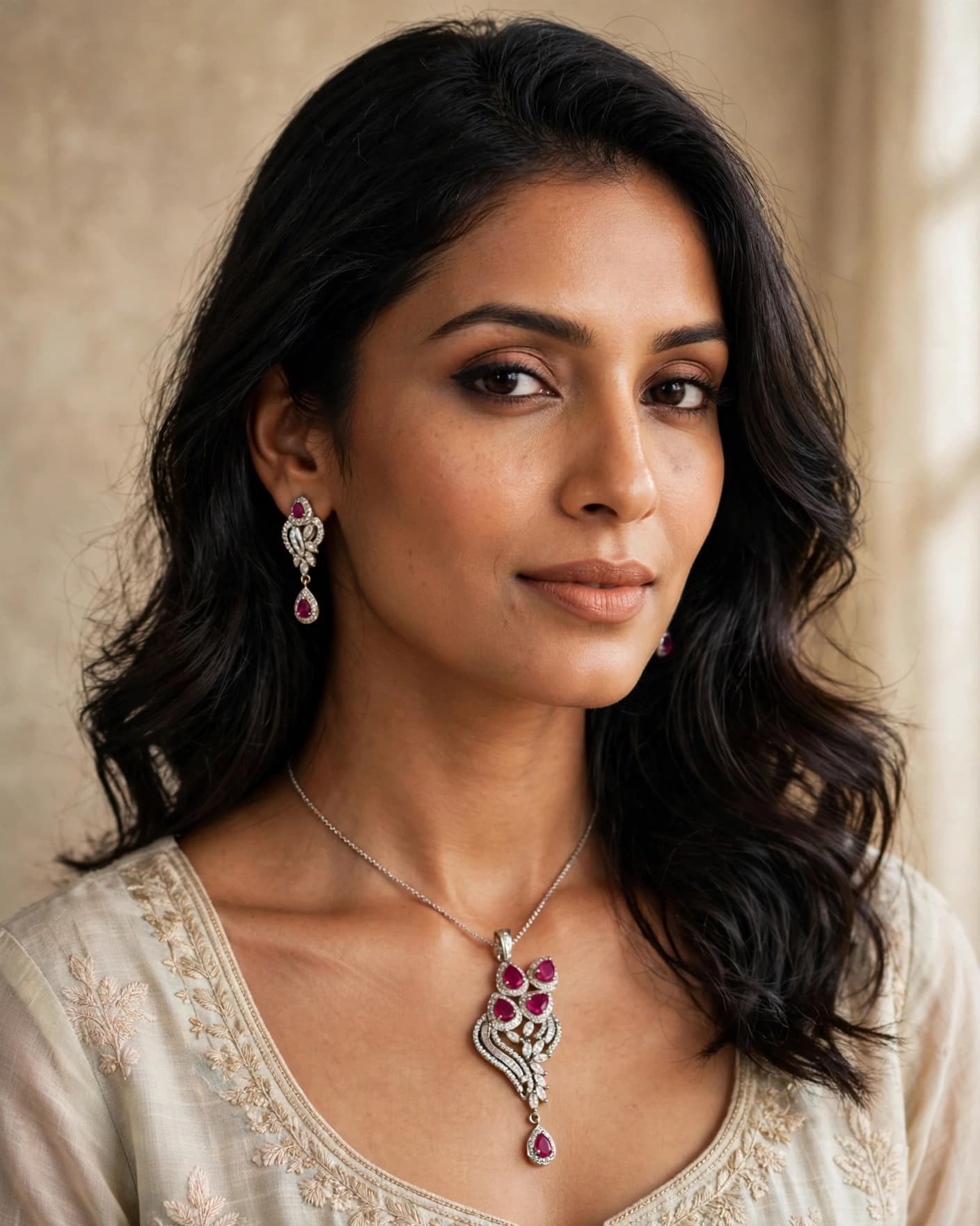 Rubaani Ruby Victorian Pendant Set