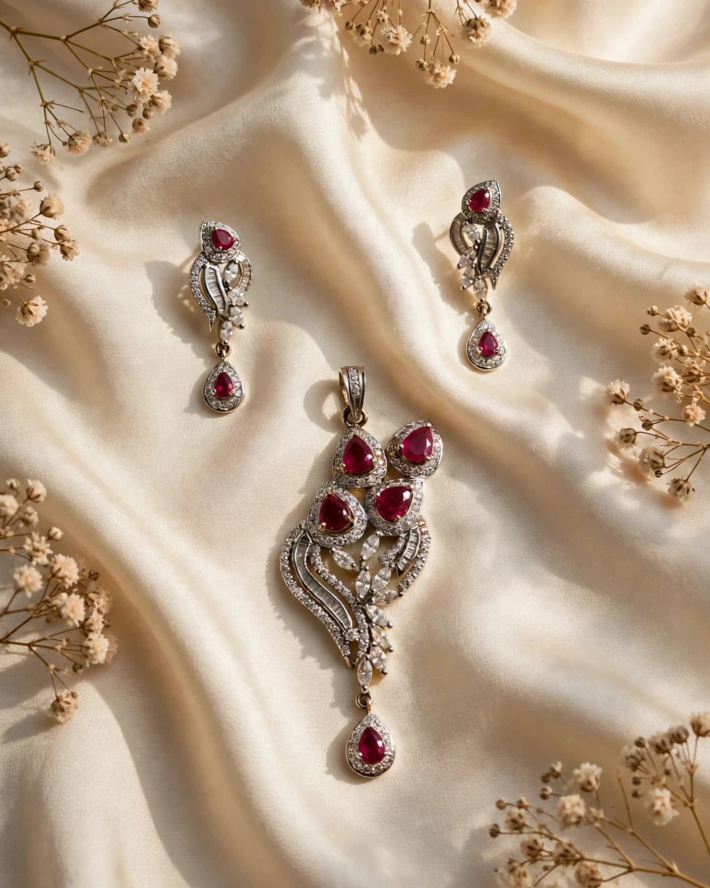 Rubaani Ruby Victorian Pendant Set