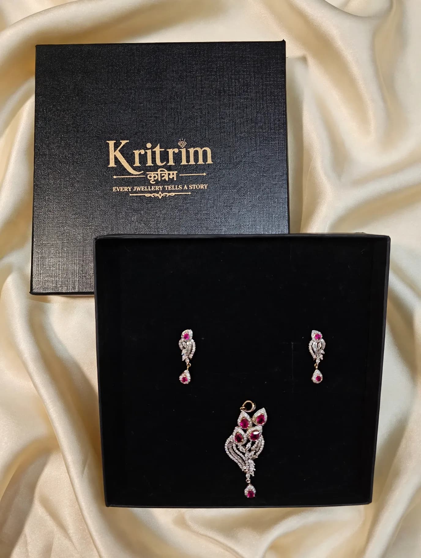 Rubaani Ruby Victorian Pendant Set