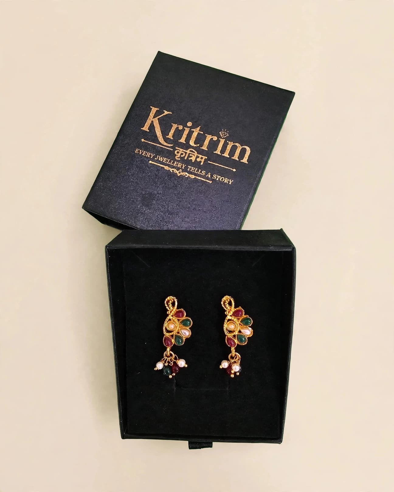 Gulbagh Ruby Emerald Fan Earrings