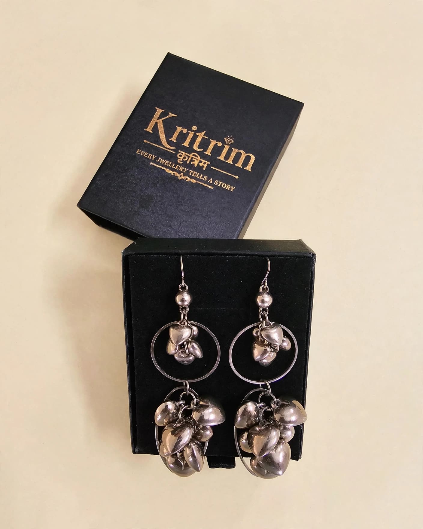 Mohini Oxidised Heart Jhumki
