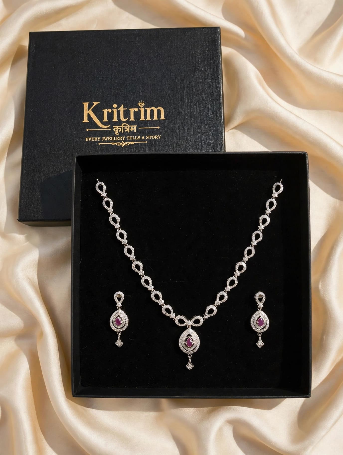 Ishani Ruby Teardrop Necklace Set