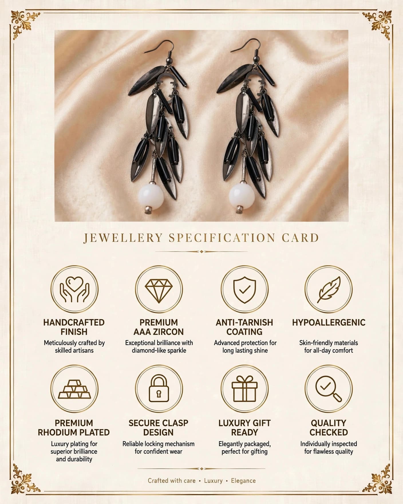 Siyah Black Leaf Earrings