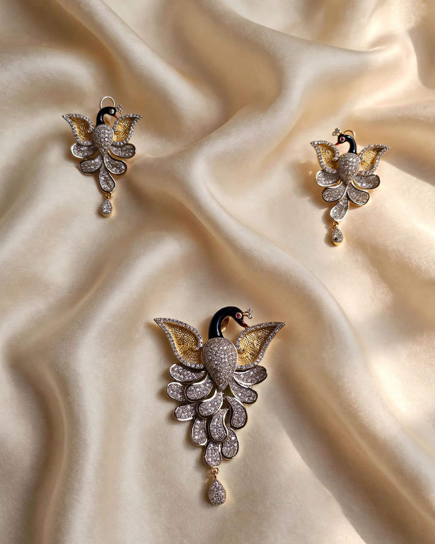 Mayura Peacock CZ Pendant Set