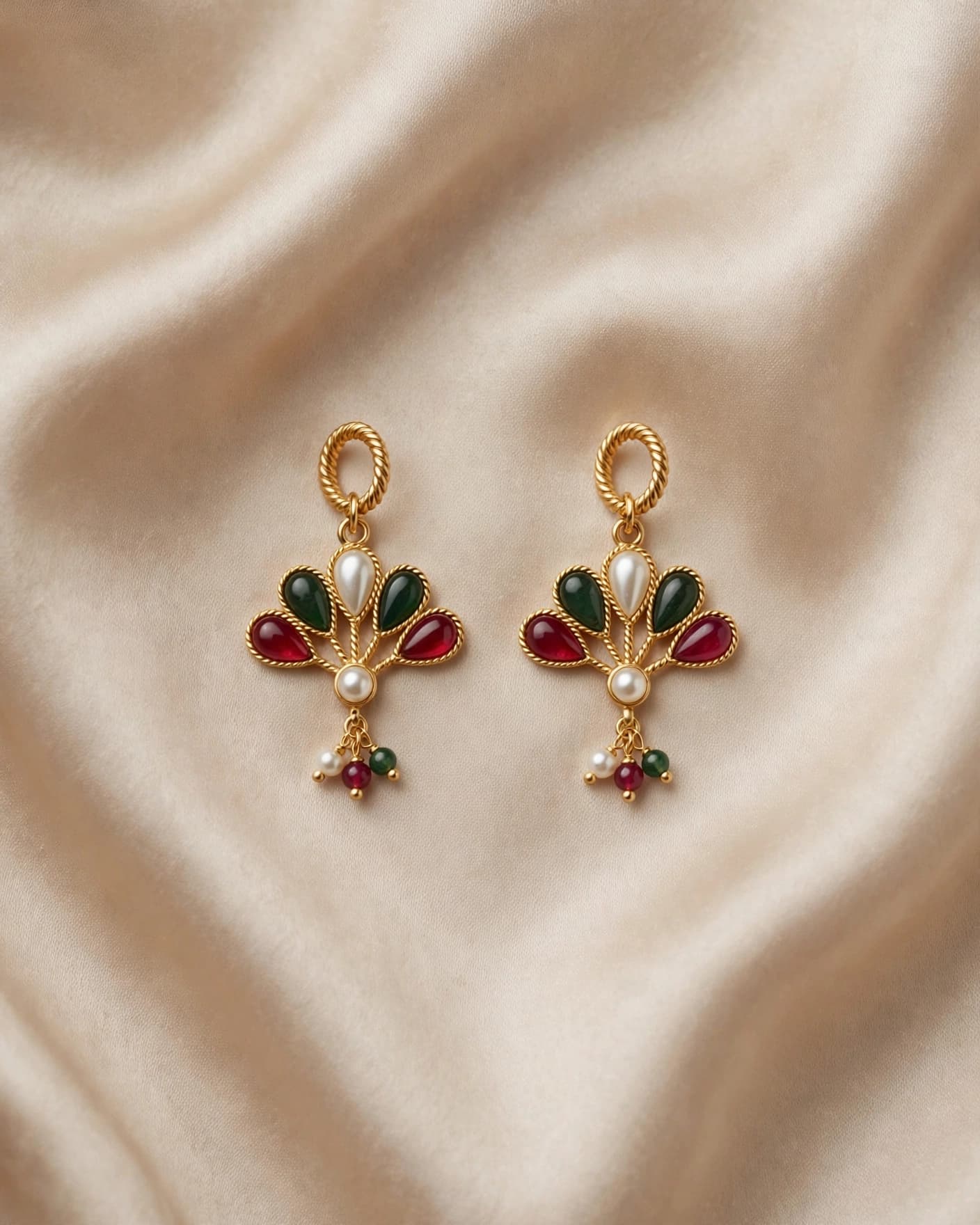 Gulbagh Ruby Emerald Fan Earrings
