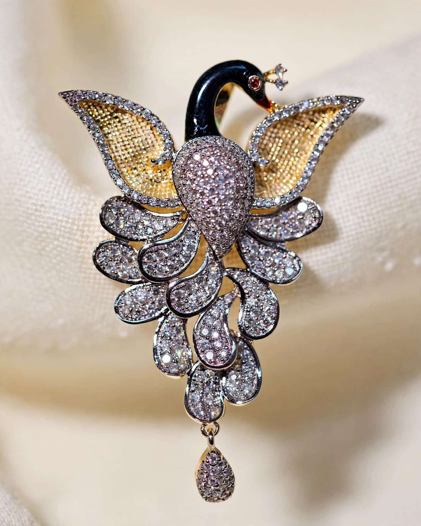 Mayura Peacock CZ Pendant Set