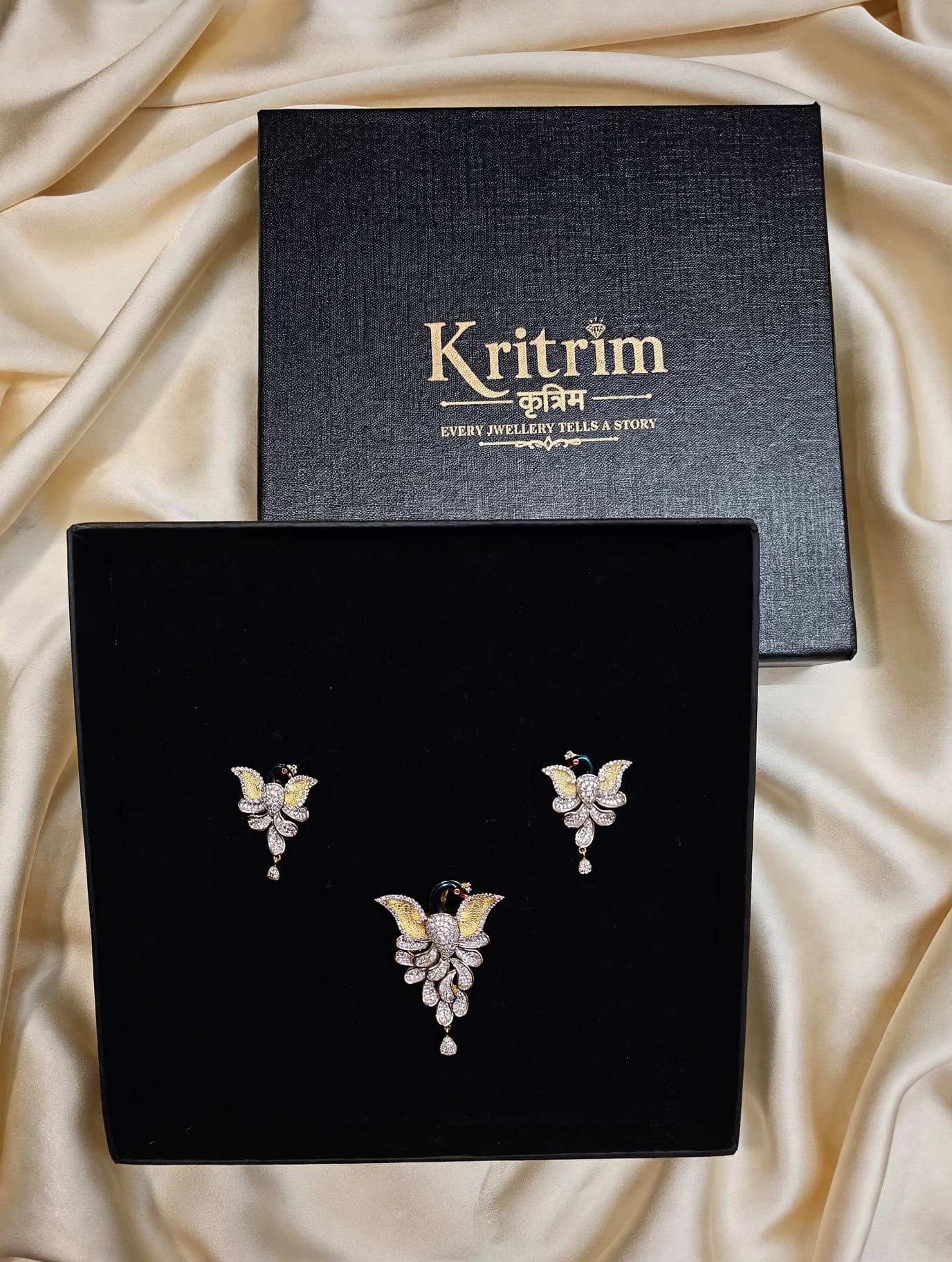 Mayura Peacock CZ Pendant Set